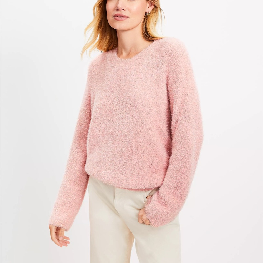 LOFT Shimmer Fuzzy Sweater in Pink